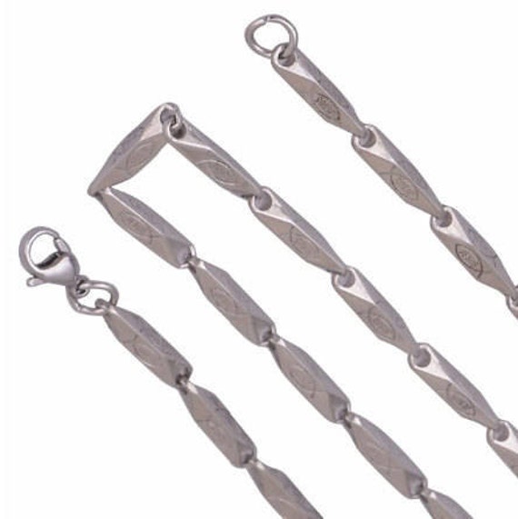 Silver Square Link Jesus inside Ichthus Ichthys ΙΧΘΥΣ Greek Fish Stamped Bracelet Necklace Mens Womans - Saint Michaels Jewelry