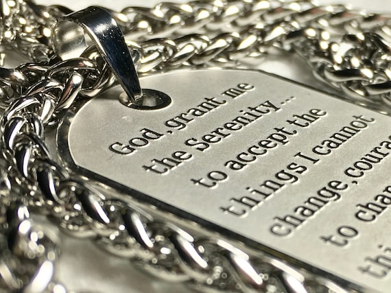 Raised Lettering Serenity Prayer Necklace Dog Tag Silver Gold Thick Chain Exclusive Design Pendant for Mens Boys Christian Jewelry Jewellery