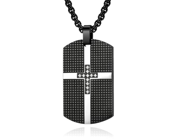 Cross Necklace Black Dog Tag Super Thick with Chain Heavy Stainless Steel Prayer Crazy Design Pendant Mens Hip Hop Boys Christian Jewelry