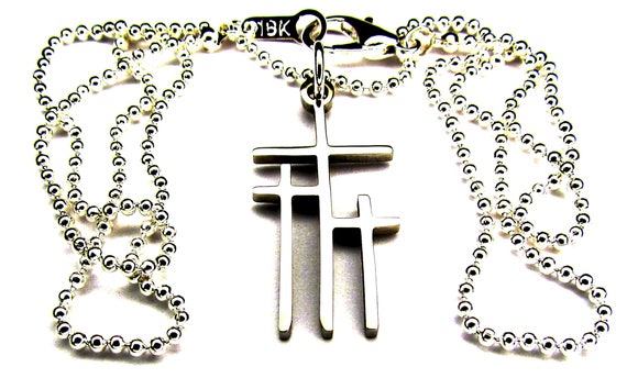 Petite Calvary 3 Cross Necklace Pendant Earrings Silver Gold Womans Girls Christian Jewelry - Saint Michaels Jewelry - Calvary Three Cross