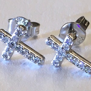 Sterling Silver Cross Earrings Stud Super Tiny Dainty Petite image 9