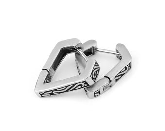 Mens celtic huggie earrings triangle shaped irish knot triquetra claddaghs viking valknut scottish waterproof hypoallergenic stainless steel