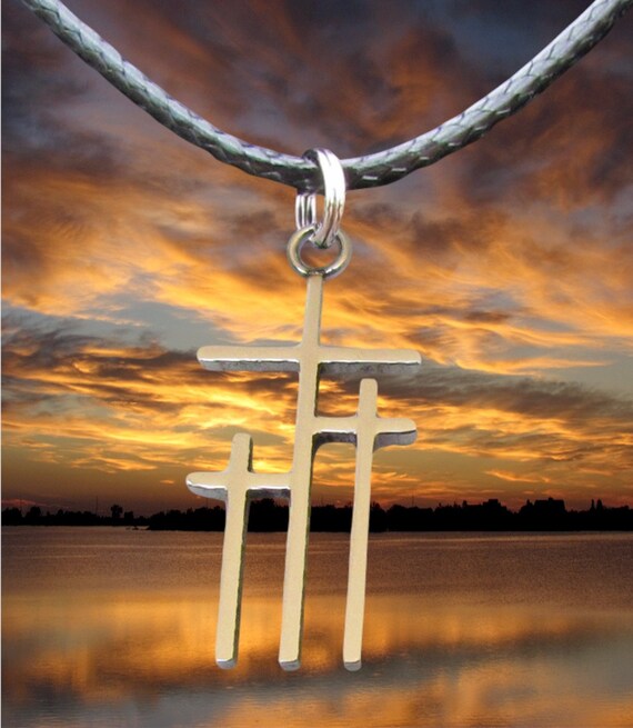 Petite Calvary 3 Triple Three Cross Necklace Pendant Earrings Silver Gold Womans Girls Christian Jewelry Three Crosses on Calvary