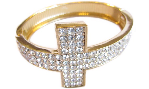 Gold Cuff Sideways Cross Bracelets Bangle Cuff Horizontal Cross Wrap Rhinestone Wedding jewellery Crystal jewelry hinged locking cuff latch