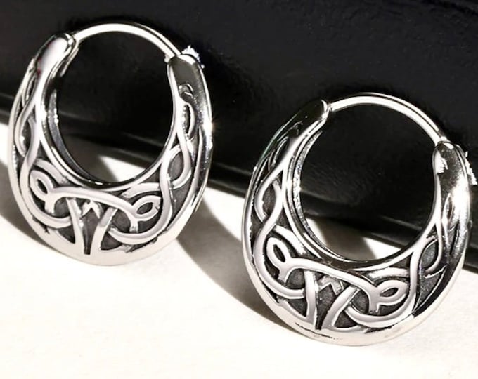 Mens Celtic Huggie Hoop Earrings Womens Irish knot triquetra claddaghs Viking Valknut Scottish Waterproof Hypoallergenic Stainless Steel