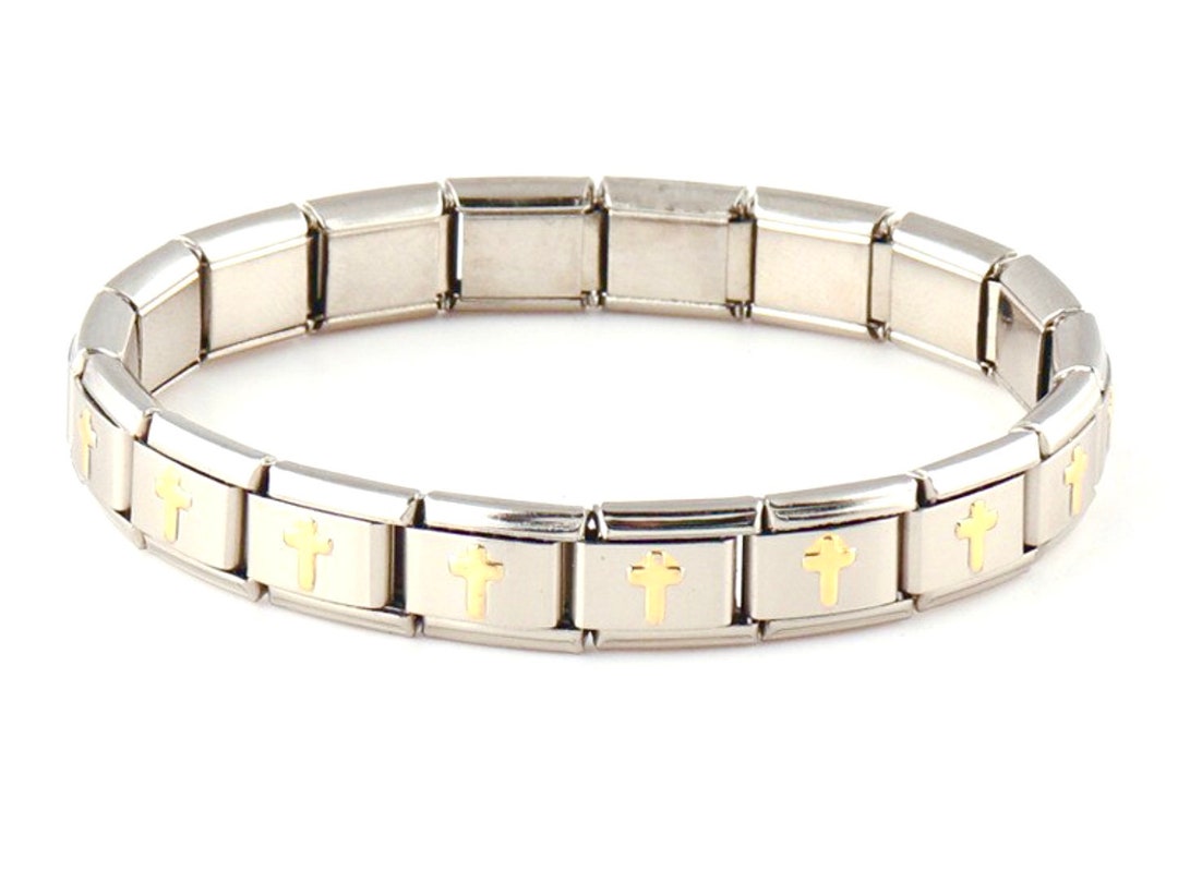 Silver Stainless Steel Stretch Cross Bracelet Cuff Wrist Band Etsy