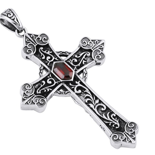 Irish Celtic Sterling Silber Kreuz natürliche rote Granat Halskette S925 Anhänger für Frauen Cast Schmuck Gliederkette Schmuck für Mädchen