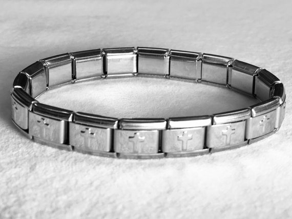 Stretch Cross Bracelet All Stainless Steel Christian Jewelry