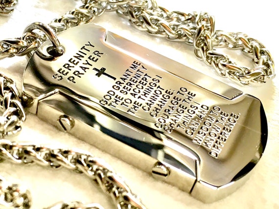 Heavy Silver Black Gold Serenity Prayer Necklace Dog Tag Super Thick with Chain Crazy Design Pendant for Mens Boys Christian Jewelry