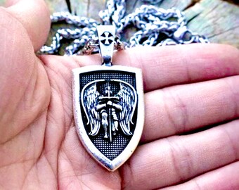 Vintage Winged Angel Saint Michael Protect Us Shield Silver St Michaels Medal Cast Medallion Patron Saint Police Officers and Soldiers