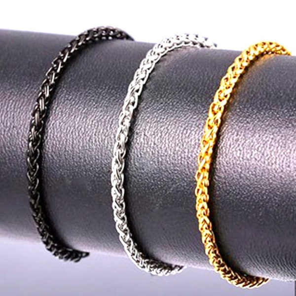 BRACELET Silver Gold Black Waterproof Keel Chain Stainless Steel Wheat Crazy Braided Design Cuff for Mens Boys Christian Jewelry jewellery