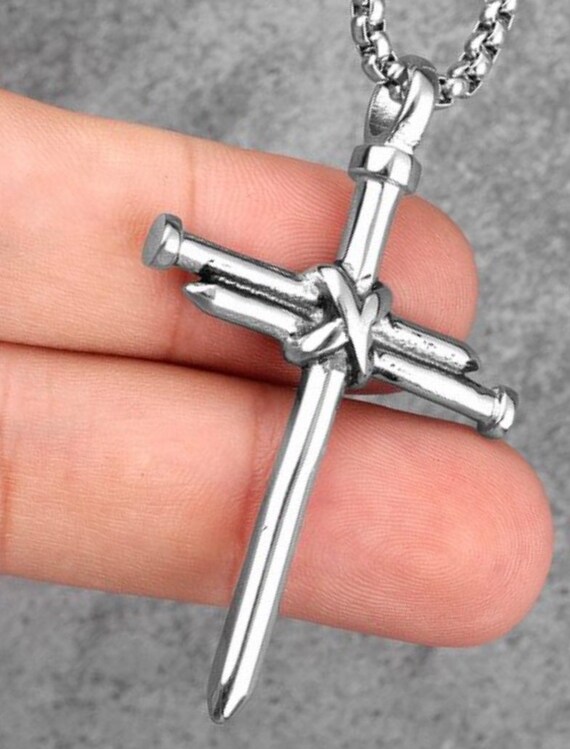 Classic Mens Nail Necklace Black Steel 