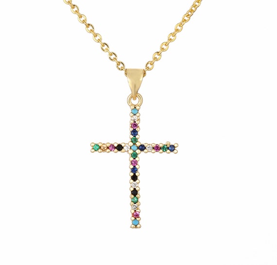 Colorful cross necklace hotsell