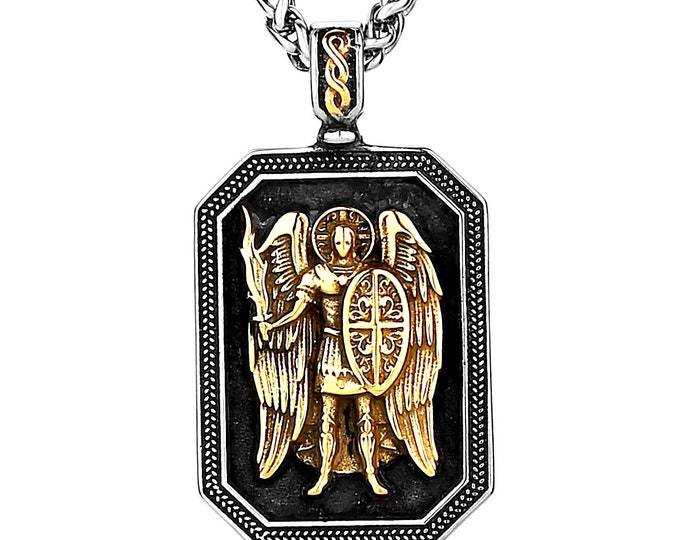 Gold Silver Saint Michael Winged Angel Waterproof Stainless Steel Protect Us Shield Silver St Michaels Patron Saint Police Officers Soldiers