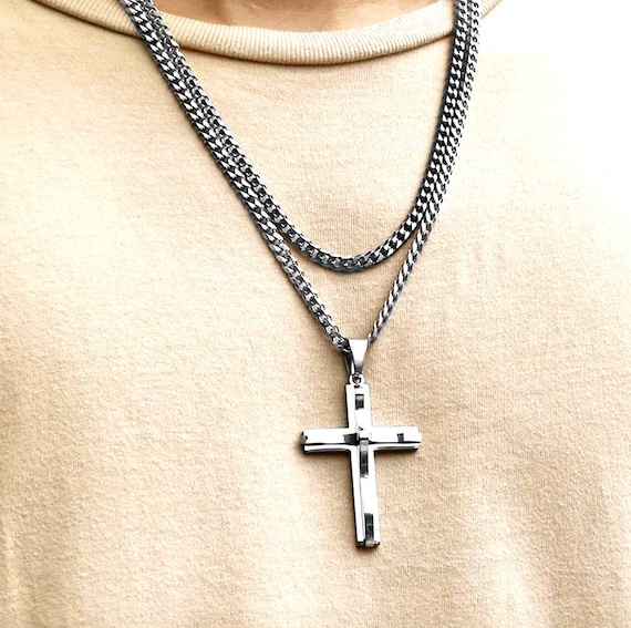 Mens cross necklace with thick chain deals