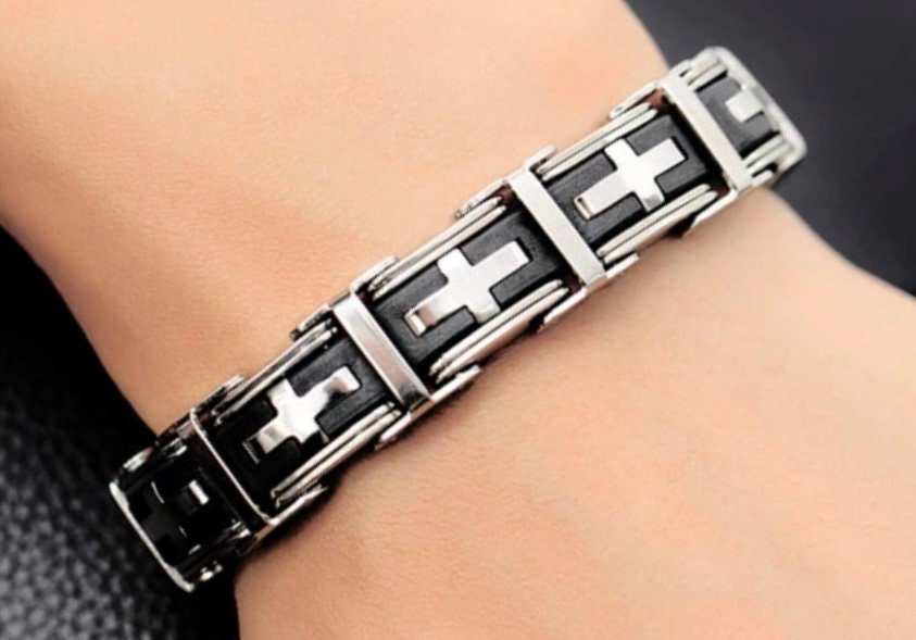 Stainless steel deals cross bracelet
