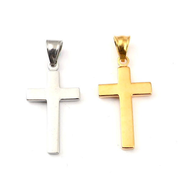 Sleek Silver Gold Cross Necklace for Men Women Waterproof Hypoallergenic Stainless Steel Girls Boy Jesus Hope Jewelry Christian Jewellery