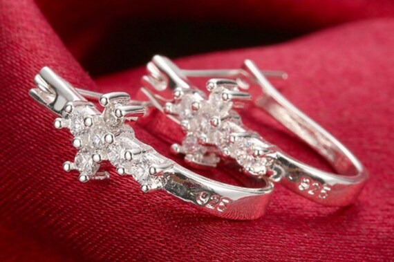 Cross Cuff Earring Sterling Silver Elegant Dainty Sparkling Rhinestones Cast Modern jewellery for Woman Girls Christian Jewelry young girls