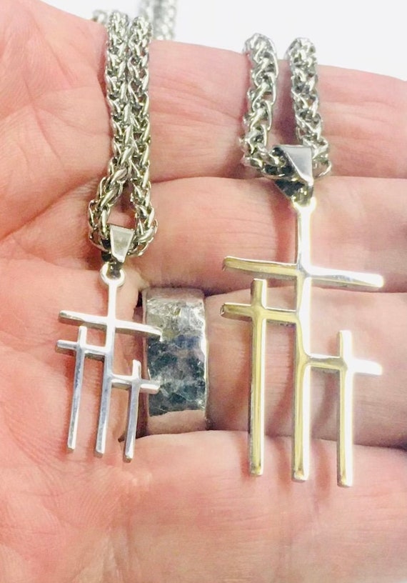 3-D Engraved Cross with Clear Back Necklace