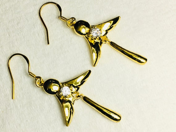 Angel Cast Earring Silver Gold Elegant Sparkling Rhinestone Pendant Necklace Modern Womans Girls Christian Jewelry