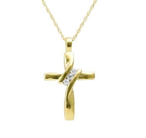 Modern Petite Gold Classic Twist Cross Crystal Rhinestone Necklace Woman Girls Chain Christian Jewelry