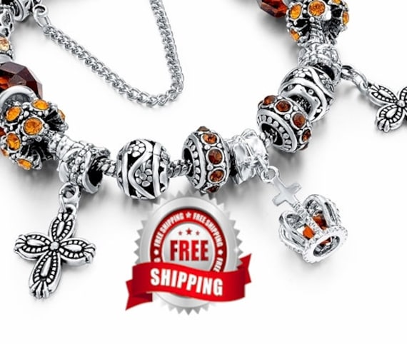 Boho Amber Cross Charm Bracelet Women Girls Christian Jewelry High Quality Inexpensive - Saint Michaels Jewelry - Calvary Three Cross
