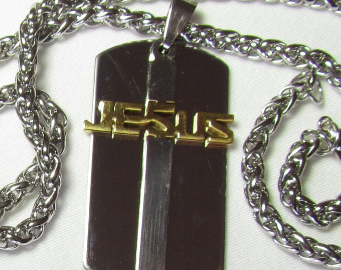 Jesus Cross Dog Tag Necklace for Men Silver Gold Cross of Jesus Cut Out Pendant Stainless Steel Mens Boys Christian Jewelry jewellery