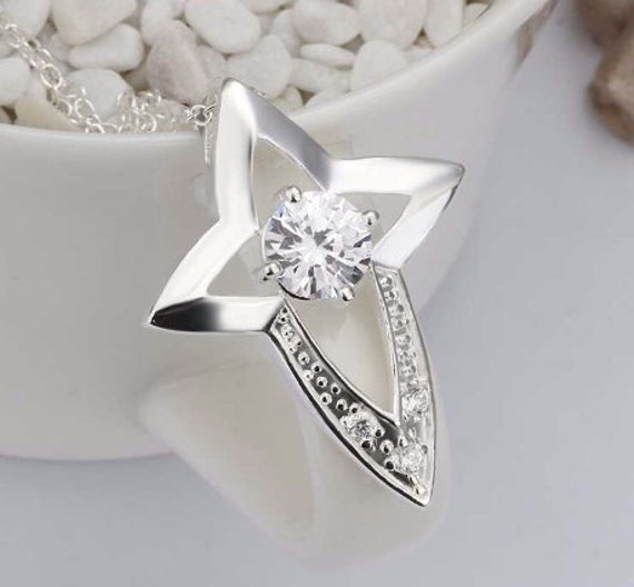 Silver Star Cross Fashion Modern Crystal Rhinestone Starburst Necklace Pendant Woman Girls Chain Christian Jewelry