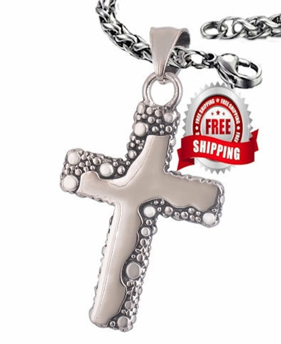 Silver Freeform Cross with our Exclusive 4mm Braided Chain Men Womans Girls Boys Christian Jewelry - Saint Michaels Jewelry