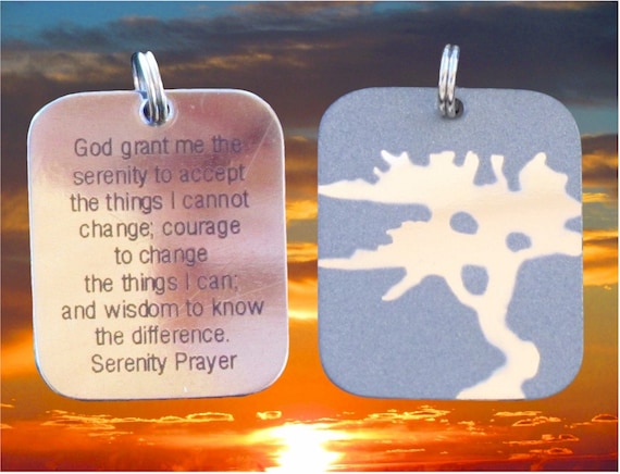 Silver Serenity Prayer Tree of Life Necklace Pendant DogTag Mens Womans Boyld Girls Punk Hip Hop Christian Jewelry - Saint Michaels Jewelry