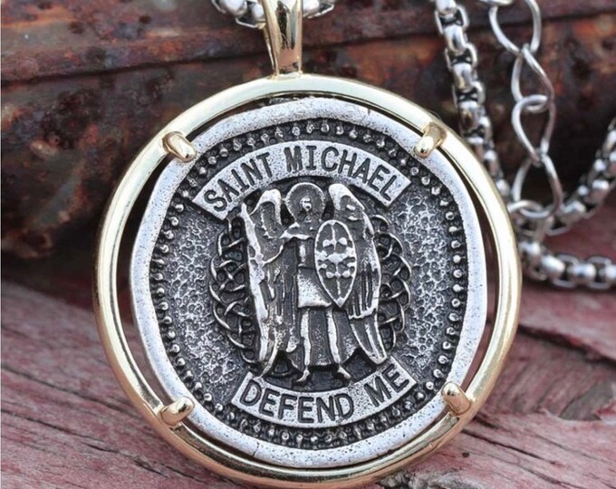 Saint Michael Medal Silver St Michaels Medal Cast Medallion Jerusalem Cross Stainless Steel Chain Patron Saint Police Officers Soldiers