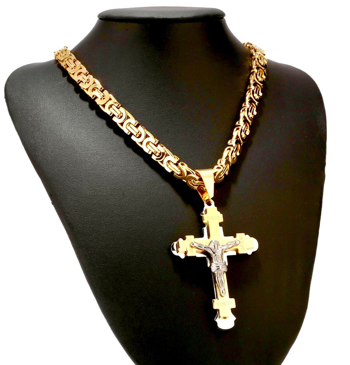 Large Stylish Crucifix Cross Heavy Mens Byzantine Necklace | Etsy