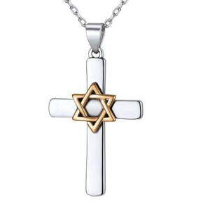 Sterling Silver Messianic Star of David with Cross Necklace Pendant Gold Cross Crucifix High Quality Necklace Jesus The Seal of Solomon