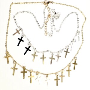 Multi Cross Silver Tiny Cross Necklace and Earrings Cross Chain Small ...