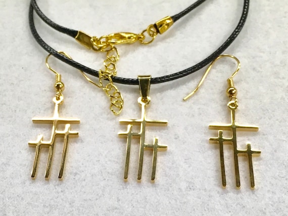 3 Crosses of Calvary Necklace and Earrings Petite Pendant Petite Earrings Gold Silver Mens Boys Women Girls Christian Jewelry jewellery