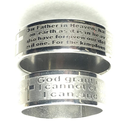 Silver 8mm Wide Serenity Prayer Lord’s Prayer Ring Woman Men Stainless Steel Wedding