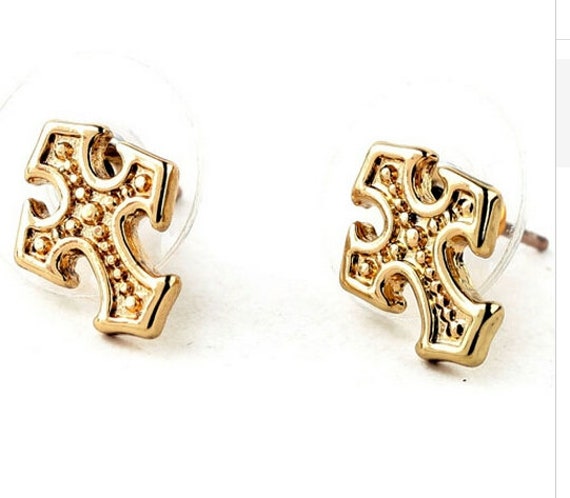 Gold Cross Earrings Studs Small Light Dainty Cast Design Elegant Jewellery for Women Dainty Jewelry for Girls