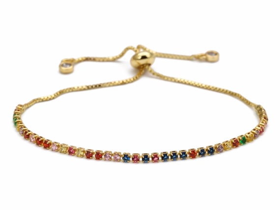 Rainbow Bracelet slide lock multi color jewels Chakra cuff bangles jewelry cz zircon slip lock snake chain fully adjustable jewellery
