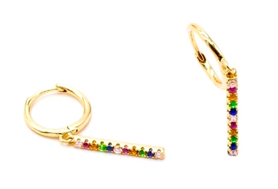 Stud Bar Earrings Rainbow Dangle Multi Color CZ Crosses Small for Women Girls Best Price Weddings Cheapest Bridesmaid jewellery jewelry
