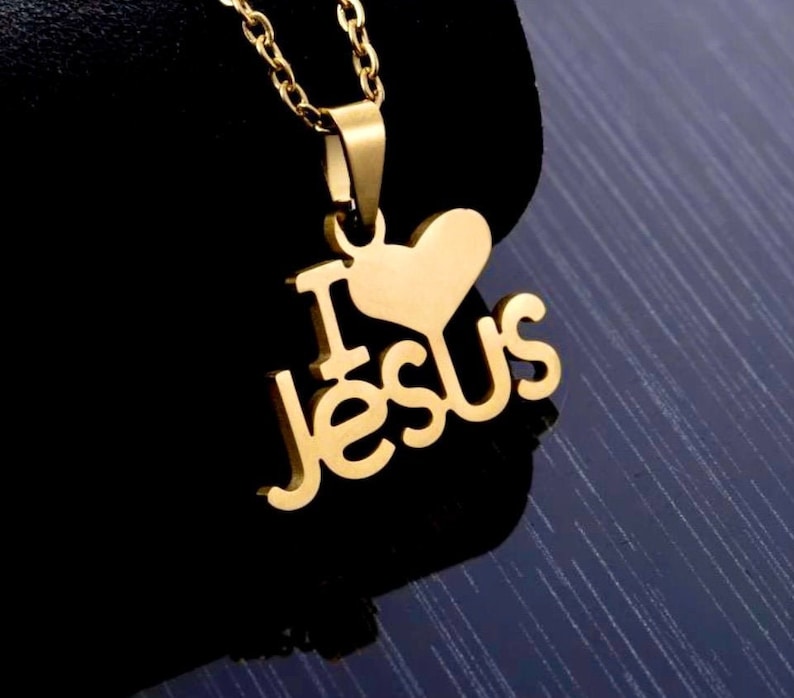 High Luster I Love Jesus Monogram Gold Choker Necklace Pendant image 1