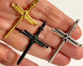 All Stainless Steel Nail Cross Necklace Chip and Fade proof Waterproof Hypoallergenic Black Anime Box Chain Pendant Crucifix Prayer Jewelry