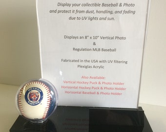 Acrylic Single Baseball Display Case With Veritcal 8" x 10" Photograph Holder