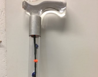 Elegant designer walking cane with lucite handle orange and blue silk roses, break resistance shaft (specify length)