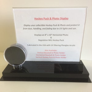 Acrylic Single Hockey Puck Display Case With Horizontal 8&quot; x 10&quot; Photograph Holder