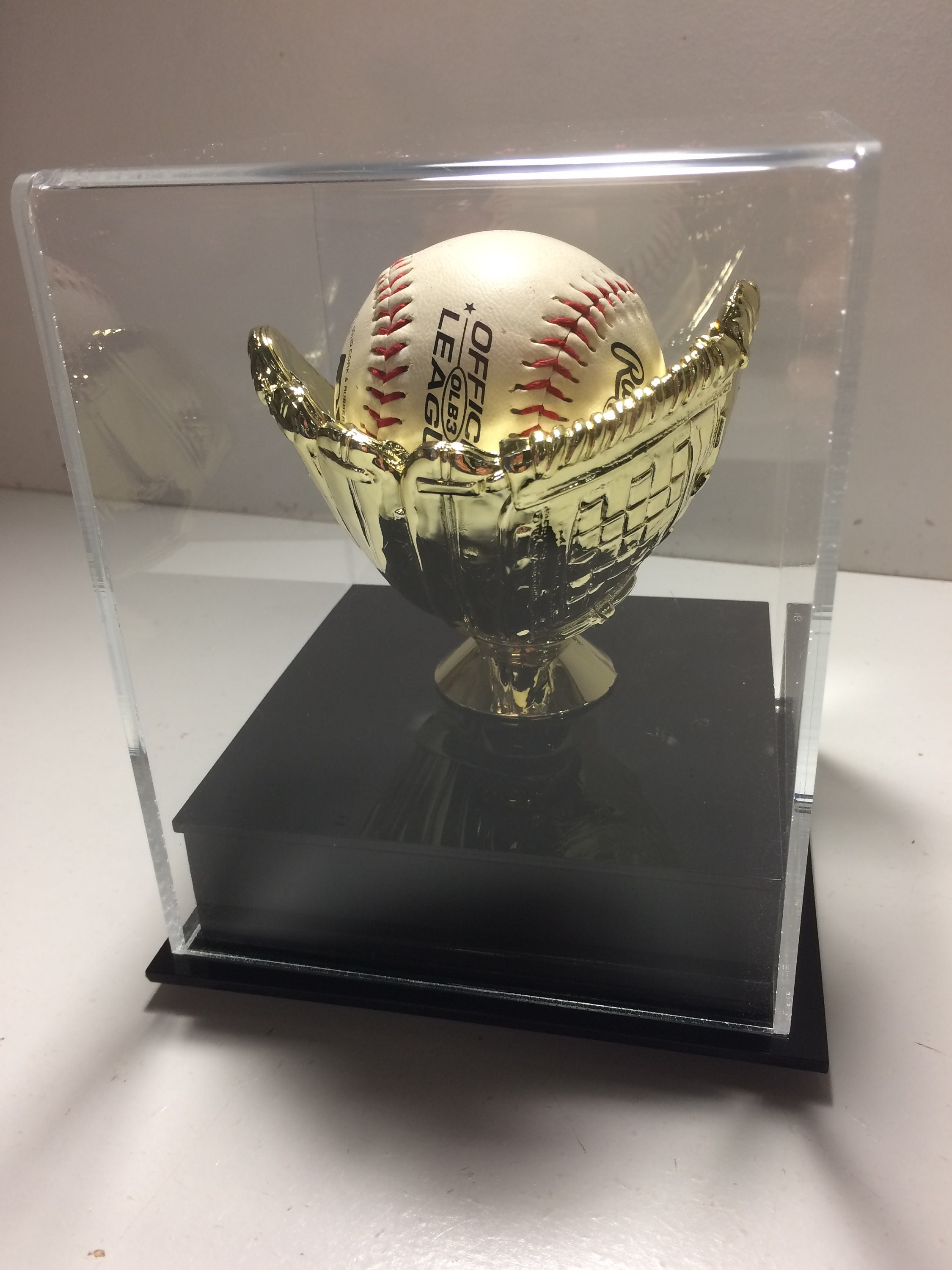 Single Baseball display case with gold glove and black base Etsy