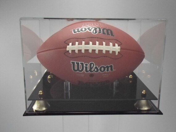 thumbnail image 2 of Full Size Rugby Ball Acrylic Display Case – 85% UV Filter – Black Back (Made In USA) 2 of 6