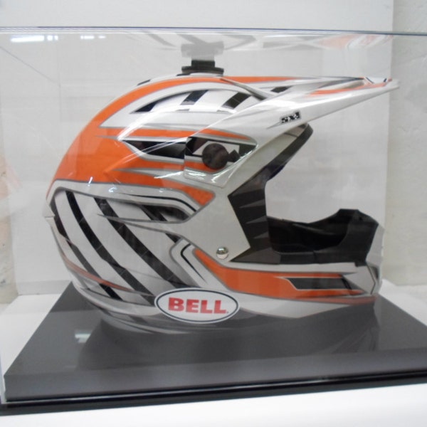 Motocross helmet display case full size memorabilia 85% UV filtering acrylic with black acrylic base made in America