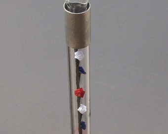 Elegant designer walking cane with red, white, and blue silk roses. Sturdy rigid hollow shaft allows you to replace roses with your ideas