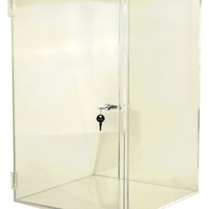 May include: A clear acrylic display case with a lock and key. The case is made of thick, durable acrylic and has a hinged door.