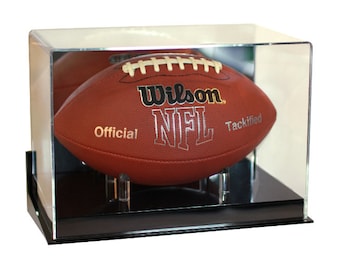 Football display case Wall Mount  & Mirror Back full size 85% UV filtering acrylic memorabilia collectible showcase solid black acrylic base